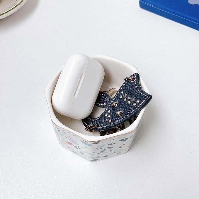 Ceramic Paper Clip Holder Gold Line Paper Clip Dispenser Organizer for Desk Cute Terrazzo Marble Pattern Office Binder Clip Holder Bobby Pin and Hair Clip Holder Gift for Office Blue