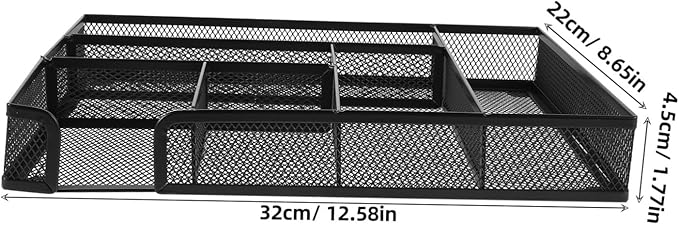 Cabilock 6-Compartment Metal Mesh Desk Organizer Tray Multifunctional Storage Box for Office Supplies Craft Storage Black
