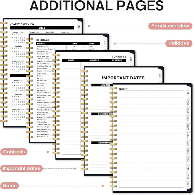 Planner 2026-2027, Academic Monthly and Weekly Calendar Planner for Women, July 2026 - June 2027, Hardcover Pretty Agenda Planner Book with Tabs, Spiral Daily Organizer for School Office Home Supplies, 8.5" x 11" - Evening Petals