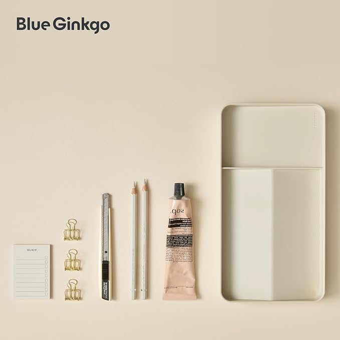 BLUE GINKGO Desk Tray – Korean-Made Organizer for Notes, Pens, Pencils, and Accessories (Double-sided, Beige)