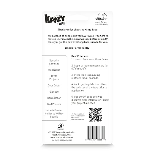 Krazy Tape Clear Bond Double Sided Mounting Tape, 1"x2", Pack of 8 Pre-Cut Pieces, Easy Lift Transparent Adhesive Strips for Glass, Leather, Metal, Drywall & Wood Surfaces, Indoor & Outdoor Use