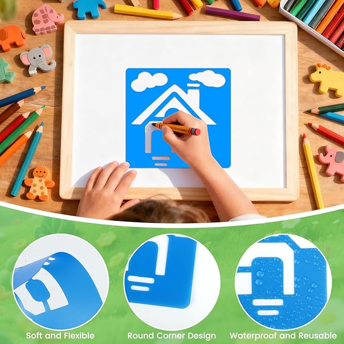 36 PCS Drawing Stencils, 5.6 x 6 Inch Drawing Stencils Chalk Template, Large Washable Reusable Garden and Geometric Themed Primary Shape Template for Learning Painting DIY Crafts
