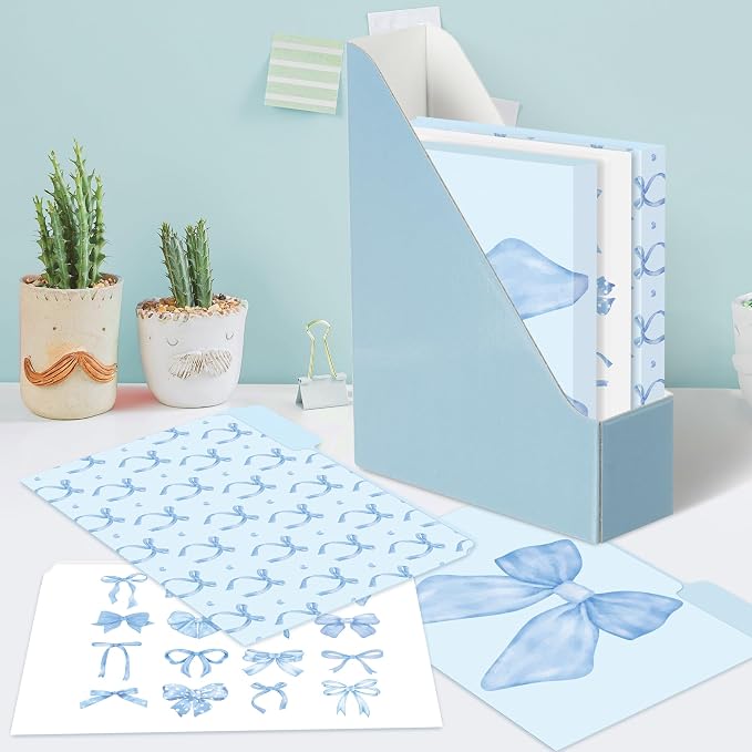 Xqumoi 12Pcs Coquette Blue Bow File Folders, Letter Size Bowknot Decorative File Pockets with 1/3 Cut Tab Pretty Colored Folders for Office Home Classroom Supplies Documents Paper, 8.9 x 11.6 Inch