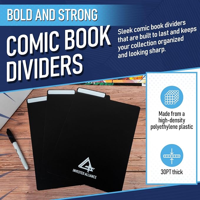 Invested Alliance Bundle Set Premium Short Comic Book Storage Box Organizer with Lid | Thick Cardboard Comic Storage Box For Collectibles Fits 150-175 Current/Silver Age, Heavy Duty & Stackable.
