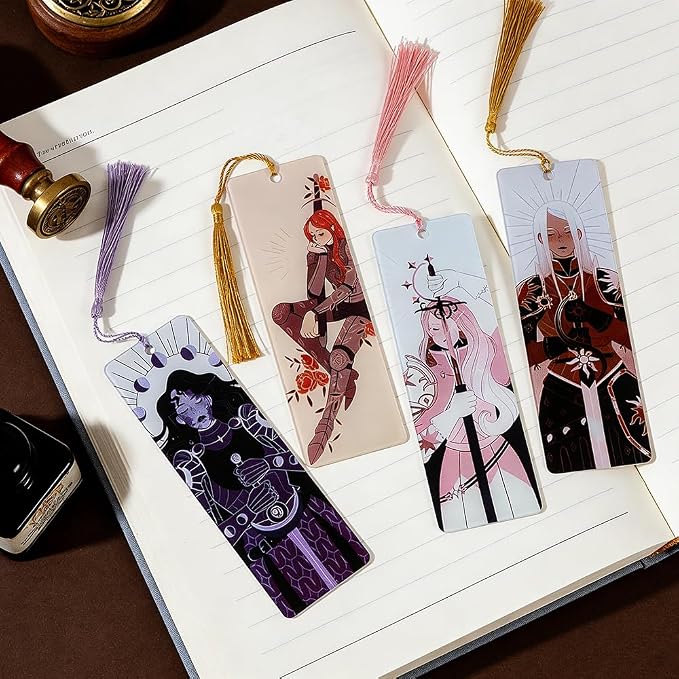 4Pcs Dark Fantasy Bookmarks Set, Royal Knight Princess Book Marks with Tassels, Perfect Gifts for Teens & Bookworms (4PCS-Double-Sided)