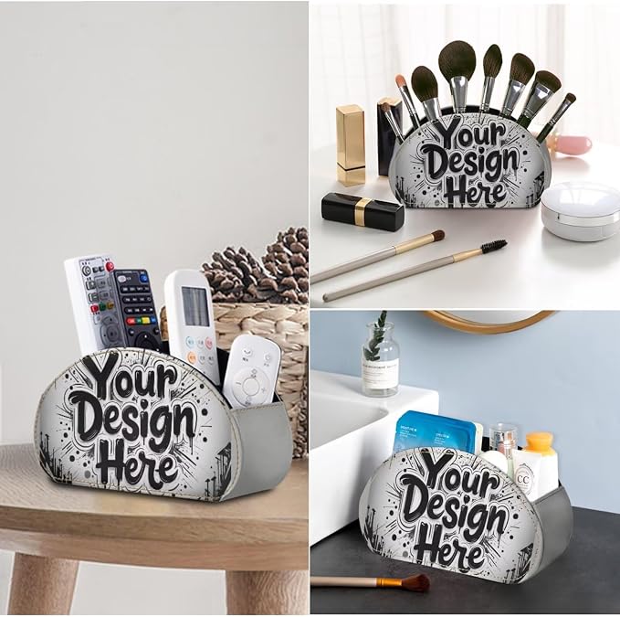 Customized Picture Text TV Remote Holder with 5 Compartments, Office Desk Organizers Vanity Organizers/Nightstand Accessory,Storage for Jewelry/Cosmetic Brushs/Pens