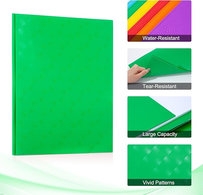 ViVin Plastic Folders with Pockets and Prongs,6 Pack,Heavy Duty 2-Pocket File Folder with 3 Fasteners,Fits Letter Size Paper,for School Home and Office(Bight Green)