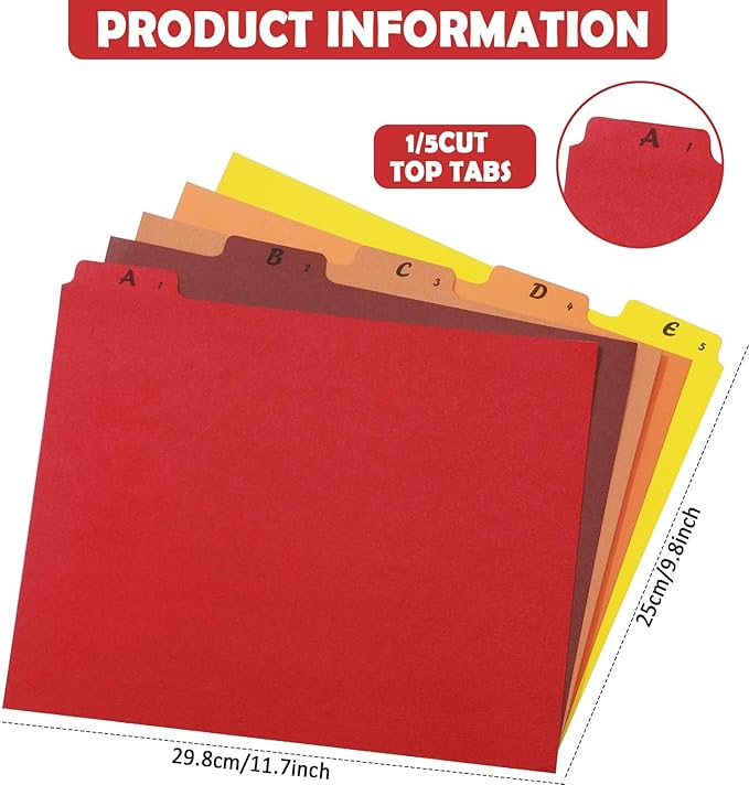 1 Set 25 Alphabet File Dividers A-Z Top Tab File Guides Letter Size 1/5 Cut Tab Manila Alphabetical File Organizer File Cabinet Dividers for Work Office Home School and Desk Organizer (Colorful)