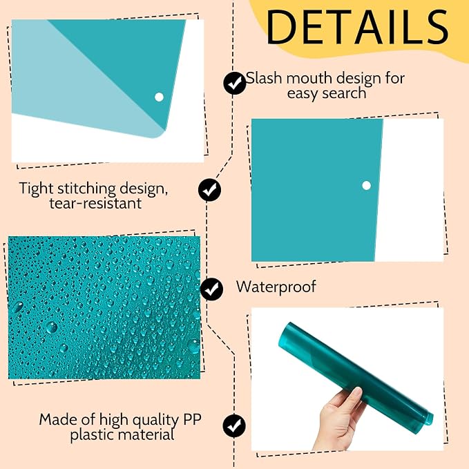 Maitys 5 Pack Binder Pockets 3 Hole Punch Clear Plastic Document Folders Binder Organizer Store Letter Size 8.5 x 11 Inch Paper Folders with Pockets Slash File Jacket for Office(Summer Color)