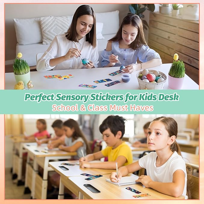 120 Pieces Anxiety Sensory Stickers with 2 Textured Stickers - Desk Fidget and Calming Stickers with Storage Box for Adults & Teens - Anxiety Relief Sensory Strips (Cartoon)