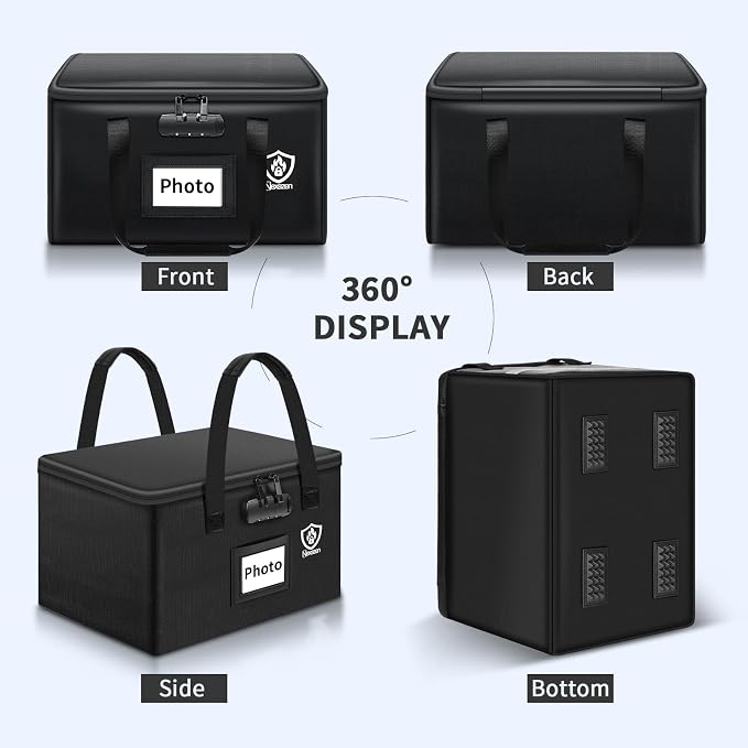 Fireproof Photo Storage Box with Lock, Holds 20 Inner 4"x6" Photo Cases, Waterproof Picture File Organizer, Portable Photos Boxes Containers for Valuables, Photos, Crafts, Documents (Small)