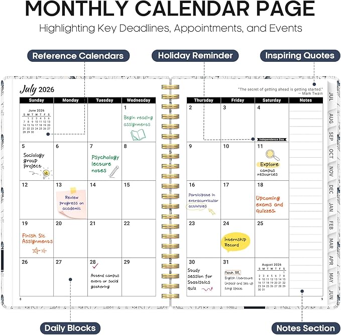 Planner 2026-2027, Academic Year Weekly and Monthly Calender Planner, from Jul 2026 - Jun 2027, Spiral Bound School Planning Book, Perfect for Teacher, Student, Women & Men, A5 (6.3" x 8.5"), Butterfly Grove
