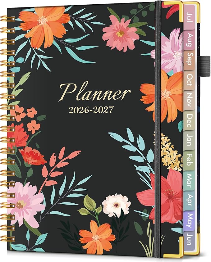 Academic Planner 2026-2027, Hardcover Weekly and Monthly Calendar Planner from July 2026 - June 2027, Daily Agenda Planners with Tabs, College School Organizer for Student Teacher, A4 (8.5" x 11"), Blooming Wildly