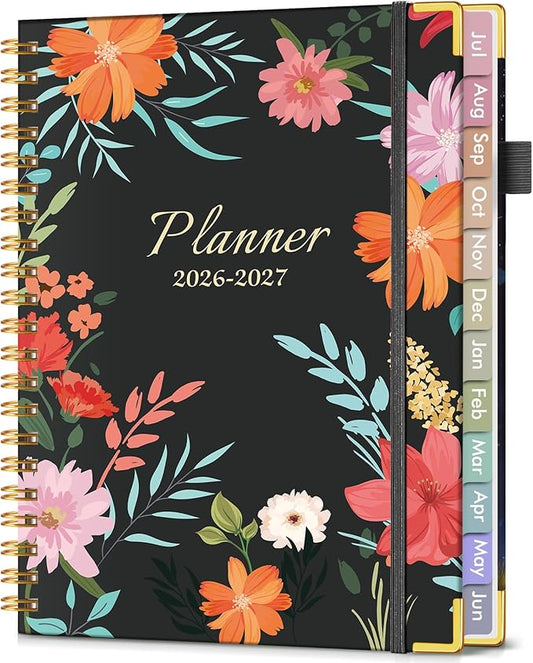 Academic Planner 2026-2027, Hardcover Weekly and Monthly Calendar Planner from July 2026 - June 2027, Daily Agenda Planners with Tabs, College School Organizer for Student Teacher, A4 (8.5" x 11"), Blooming Wildly