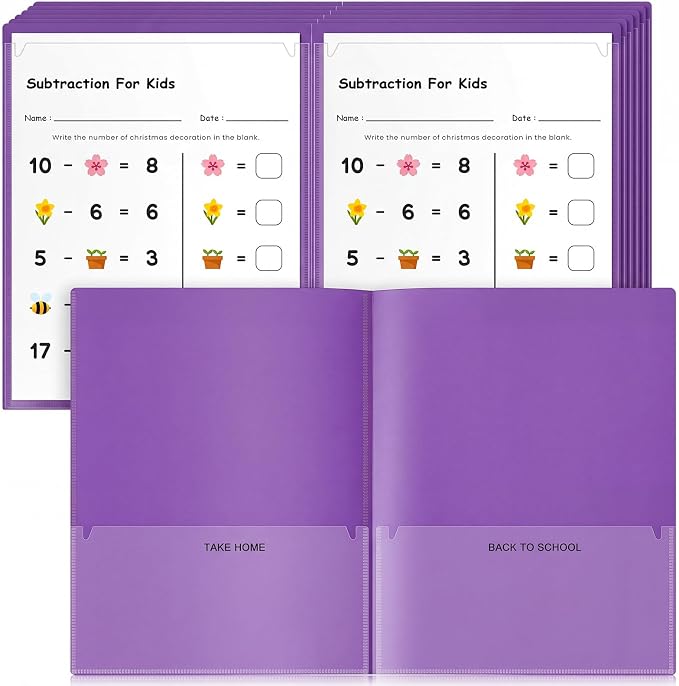 Henoyso 24 Pcs Take Home Folder Heavy Duty 2 Clear Front Pockets and 2 Inside Pockets Homework Folders for School Students Parent Teacher Classroom Communication (Purple)