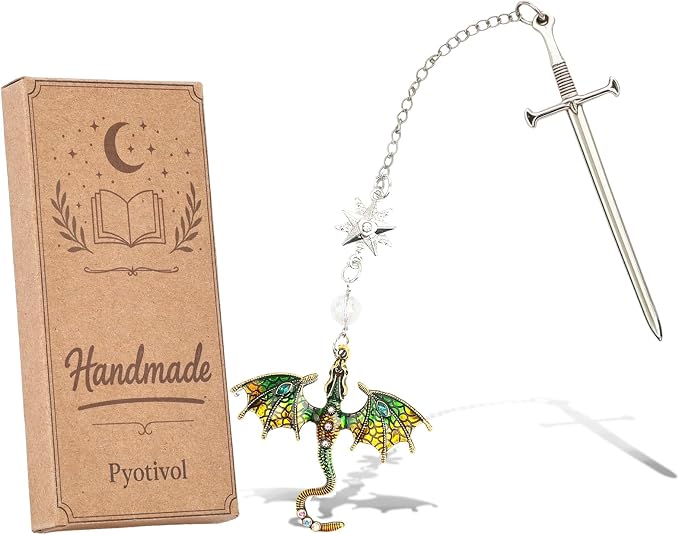 Vintage Green Dragon Bookmark with Sword and Fourth Wing Tassel Metal Pendant, Bookmarks for Reading Women, Men, Book Lovers, Teachers and Students, Christmas Birthday Gifts