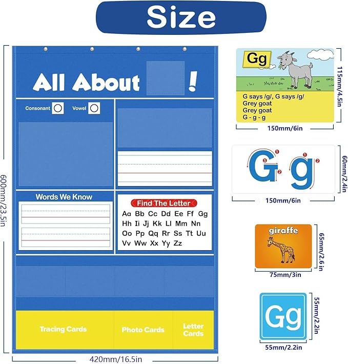 Alphabet Learning Pocket Chart ABC Flash Cards Alphabet Wall Chart Learning Games, Handwriting Practice Letter Tracing for Kids, Preschool Kindergarten Teacher Teaching Learning Activities Must Haves
