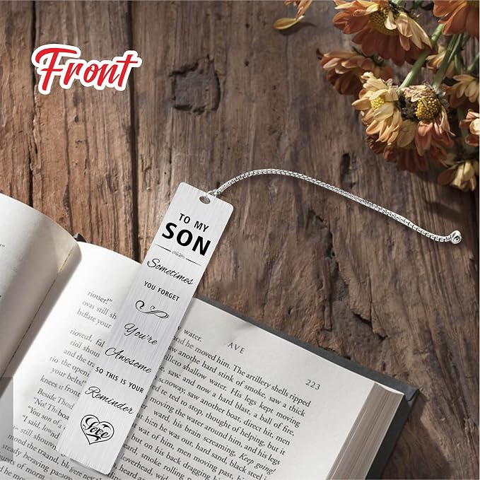 Jzxwan Son Bookmark Gifts from Mom and Dad, Personalized Fathers Day Birthday Graduation Bookmark for Son, Sometimes You Forget You're Awesome Ideas