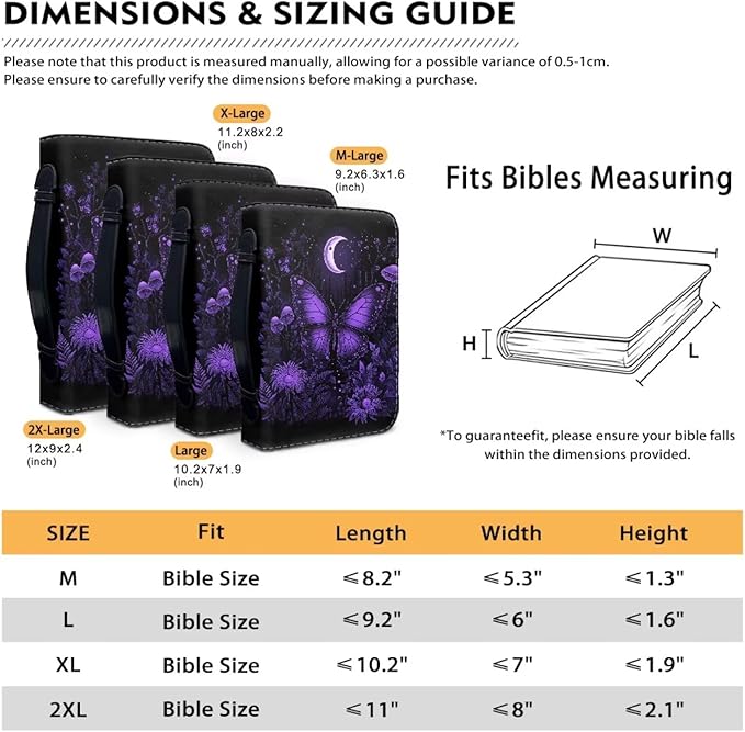 Purple Butterfly Bible Bag with Bible Cover Case for Women, Butterfly Print Bible Holder Case for Women Bible Study Accessories-Size 2XL