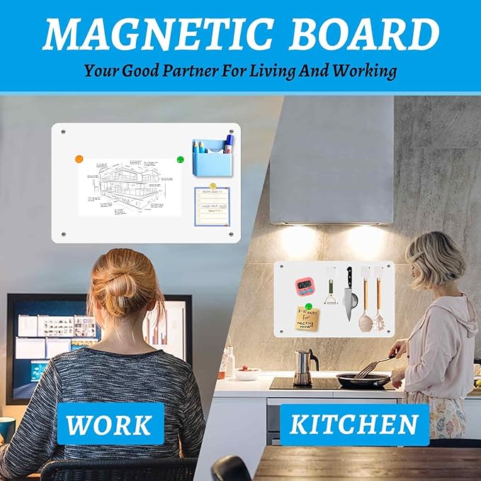 Magnetic Board 17.5" X 11.7" Magnet Board for Wall Stainless Steel Metal Magnetic Board for Wall for Magnet Display Photos Office Supplies Kitchen Stuff Bulletin Board Vision Board(White 1PC)