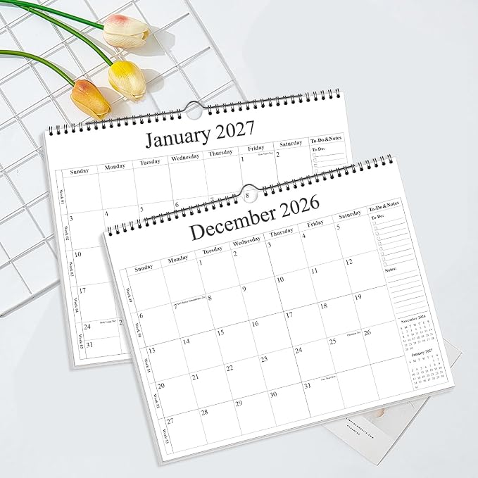 2026-2027 Calendar - Wall Calendar 2026-2027 from June 2026 - December 2027, 19 Months Calendar with Premium Paper, Twin-Wire Binding & Hanging Hook, 12" x 14.5", Black