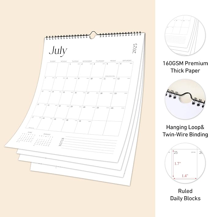 Aesthetic Wall Calendar 2026, 12 Monthly Vertical Calendar January 2026 to December 2026, 15" x 10" Modern Wall Hanging Calendar for School, Home, Office for Monthly Organizing & Planning