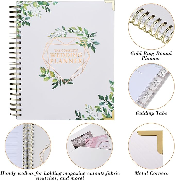 Wedding Planner Book and Organizer for Bride, Wedding Planning Binder with Tabs, Checklists, Countdown Calendar & Pocket, Engagement Unique Gifts for Couples, Bridal Wedding Planners Essentials