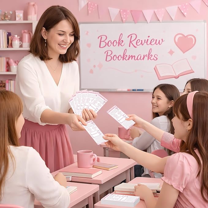 240 Pcs Back to School Teacher Gifts Colorful Book Review Bookmarks Bookclub Gifts Reading Page Cards for Book Lovers Women Students First Day of School Party Supplies(Bow,Pink)