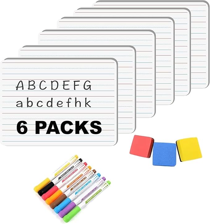 Small White Board, Dry Erase LapBoards 9''x 12'' Mini White Board Double Sided Portable LapBoards for Students Teachers School Supplies (6 Boards with Line)