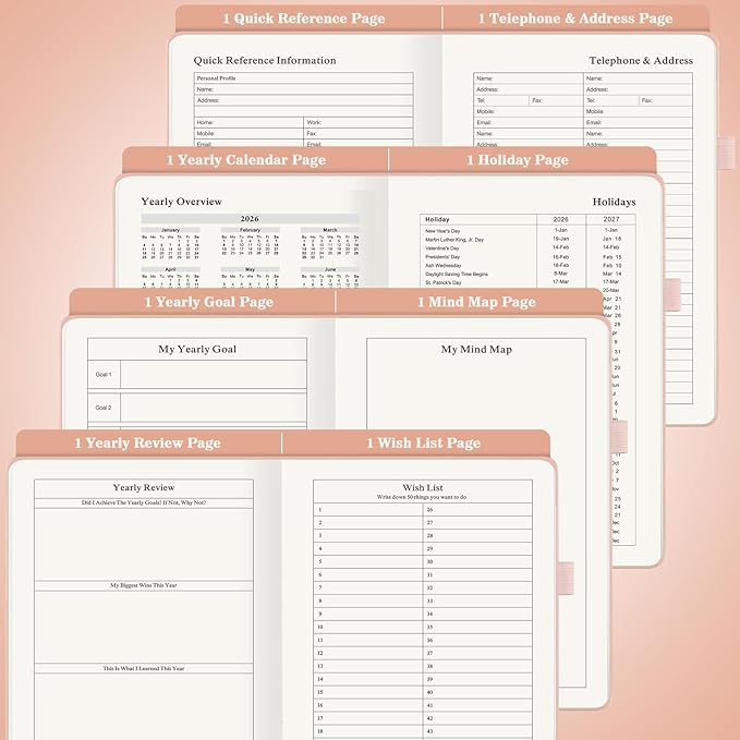 Undated Daily Planner 2024-2025, ADHD & Work Planner for Women & Men, Hourly Goal Setting, Hardcover, Start Anytime, A5, Pink