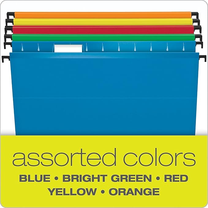 Pendaflex SureHook Reinforced Hanging Folders, Legal Size, Assorted Colors, 1/5 Cut, 20/BX (6153 1/5 Asst)