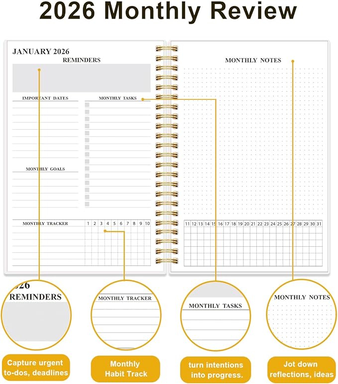 Monthly Planner 2026 - Monthly Calendar from January 2026 to December 2026, 2026 Planner with Inner Pocket, Elastic Band, 5.8" x 8.5", Crushed Flower