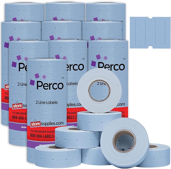 Perco 2 Line Blue Labels - 80 Rolls, 10 Sleeves, 80,000 Blank Price and Date Gun Labels for Perco 2 Line Price and Date Guns - Made in USA