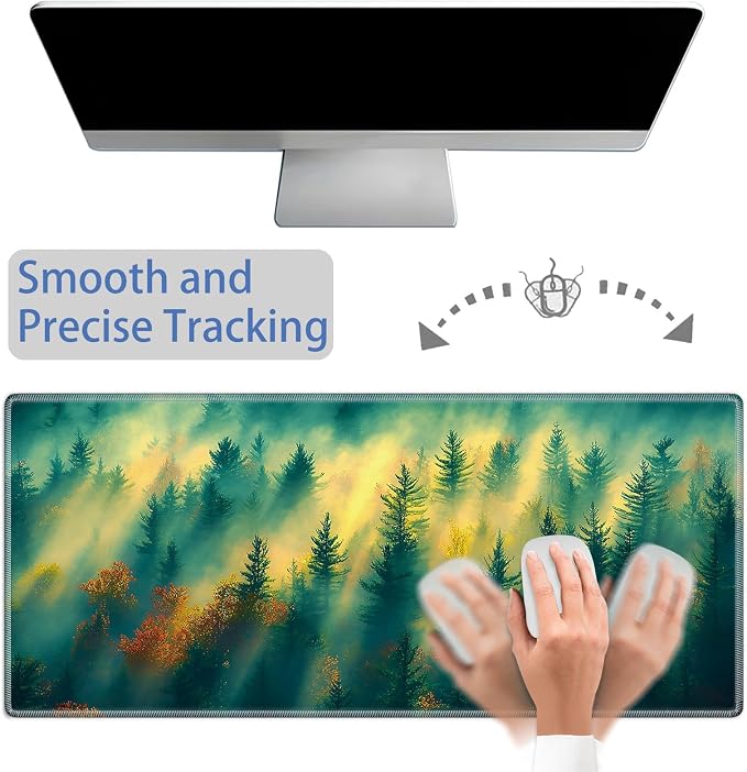 Mouse Pad Gaming Mousepad 31.5x11.8 Inch XXL Large + Coasters,Desk Mat with Stitched Edges, Non-Slip Rubber Base, Thick Mouse Pad for Computer, Laptop, Office & Home - Sunshine Deep Forest