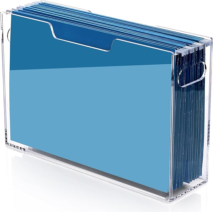 Hanging File Folder Organizer, Acrylic File Organizer Box for Legal Size Hanging File Folders, Clear Filing Holder with Handle for Desk Home Office - 1 Pack
