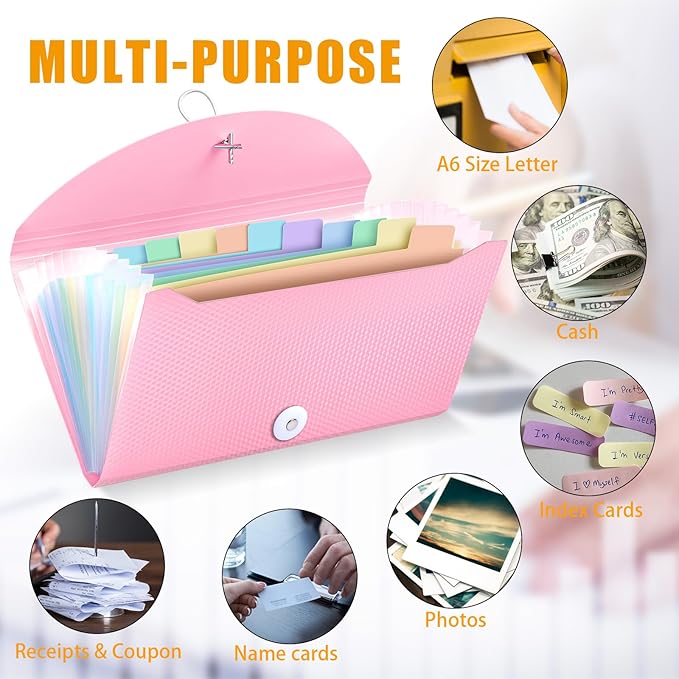 Nicecho Receipt Coupon Organizer, 13 Pockets Small Accordion File Organizer with Labels for Receipt Cards, Bill Business, Coupons Storage, 10.2X 5.1 Inches