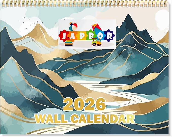 JAPBOR Landscape Illustration Calendar Mountains - 2PCS 2026 Nature Scenic Wall Monthly Calendar for Home Office Organizing & Planning, 12 Months Hangable Golden Hill Photography Vacation Gifts