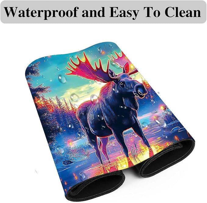 Mouse Pad Gaming Mousepad 31.5x11.8 Inch XXL Large + Coasters,Desk Mat with Stitched Edges, Non-Slip Rubber Base, Thick Mouse Pad for Computer, Laptop, Office & Home - Glowing Moose Deer