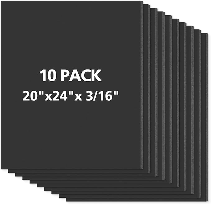Mat Board Center Premium Black Foam Core Board - 20x24 Inches 3/16" Thick - 10 Pack - Acid-Free - Ideal for Mounting, Crafts, Art, and Presentations