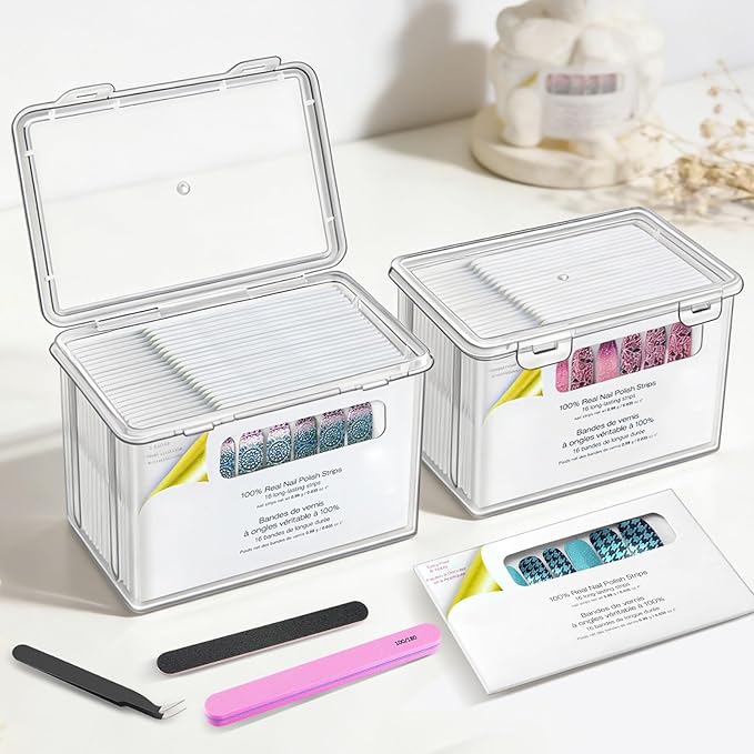 Vowcarol Storage Box for Color Street Nail Strips, Clear Plastic Art & Craft Organizer