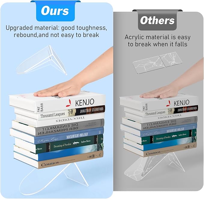 8 Pcs Acrylic Bookends, Clear Book Ends for Heavy Books, Bookend Holders for Shelves, Arch Book Stopper to Hold Books, Decorative Bookends for School, Library, Home, Office