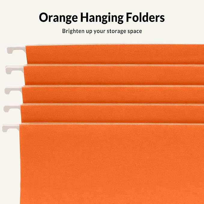 SUNEE Hanging File Folders, 25 Pack Letter Size Hanging File Folders with 1/5-Cut Tabs, Ideal for Home and Office Organization and Papers Classification,Orange