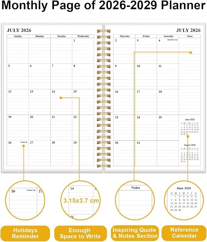 2026-2028 Monthly Planner, 3 Years Calendar from July 2026 - December 2028 with Spiral Binding, Inner Pocket, Elastic Closure, 30 Month Planner for Home | School | Office, 5.8" x 8.5", White Gold Leaf