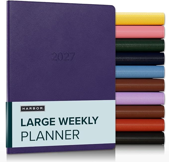 Harbor Large Weekly Monthly Planner 2027, Calendar Planner & Notebook - Durable Faux Leather, 192 Pages, Softcover & Book Bound - Key West Dark Purple - 9.75x7.5"