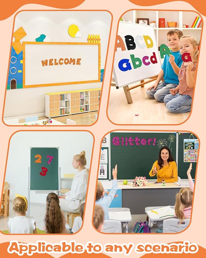 243 Pcs Glitter Bulletin Board Letters Set, 4 Inch Alphabet Poster Board Cardboard Cutouts with Numbers and Punctuation, Classroom School Wall Display Decorations (Orange)