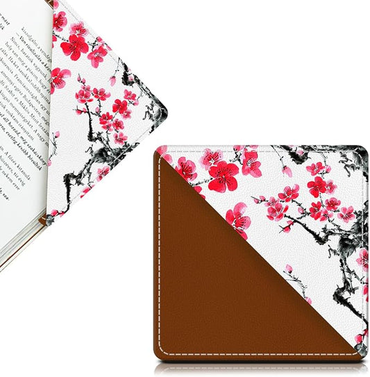 Cute Leather Bookmarks, Fun Triangle Making Corner Bookmark, Book Accessories for Reading Book Lovers, Unbreakable Page Markers for Women Men Red Blossom Floral