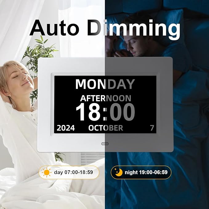 LiviNGPAi Digital Calendar Alarm Clock for Seniors, Electric Large Display with Date Day of Week Time Clock, 12 Custom Alarms, Auto-Dimming, Medication Reminder, Dementia-Friendly Design
