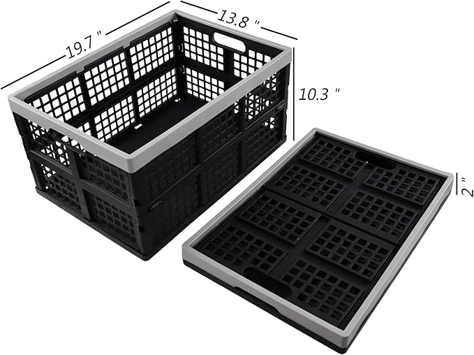 4-pack 42 Liter Collapsible Crates, Large Plastic Folding Storage Crates Bins