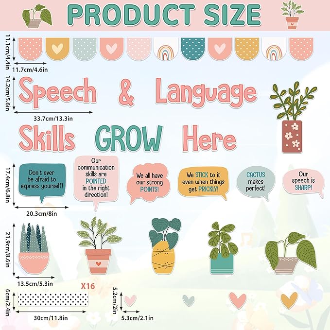 Speech Therapy Bulletin Board Decorations Motivational Accents Bulletin Board Set Inspirational Succulent Plant Blackboard Positive Affirmation Wall Decor for Home School Classroom Office Door Wall