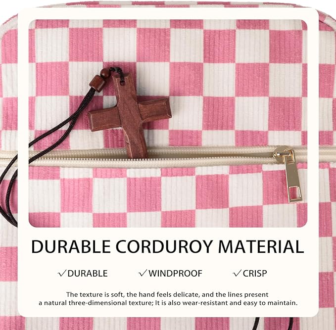 Bible Cover Case for Women Corduroy Bible Case for Girls Checkered Large Bible Cover with Handle Bible Study Supplies Accessories Christian Gifts for Women (Pink, Medium)